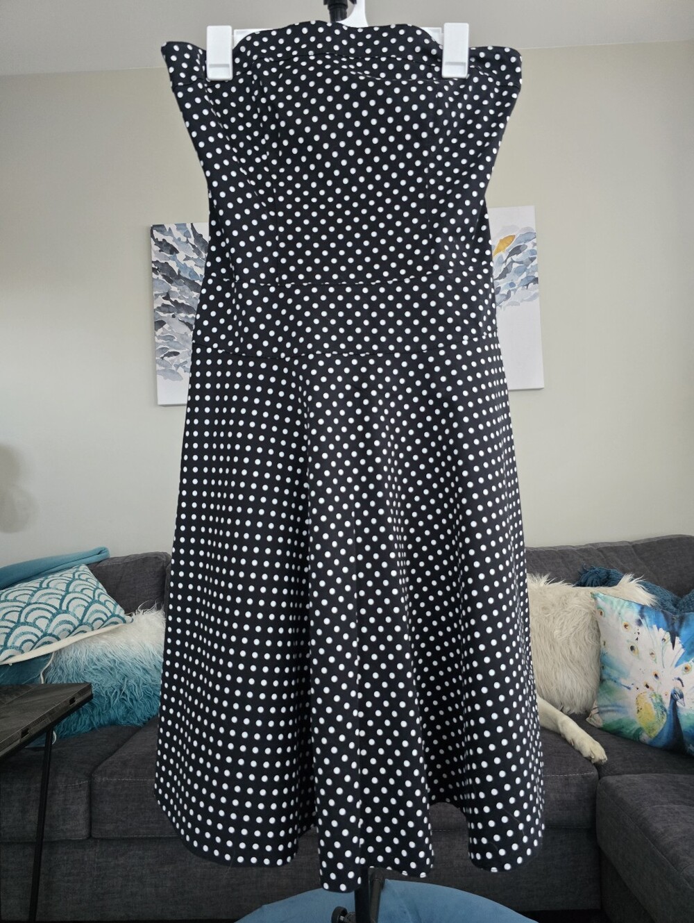 Vintage Polka Dot Strapless Swing Dress L Pin Up 50s Rockabilly Rinascimento